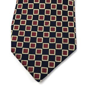 Burberry London Navy Red Gold Designer Square Silk‎ Mens Neck Tie